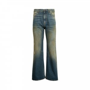 Рваные прямые джинсы , цвет Синий/коричневый Palm Angels