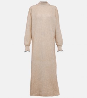 Платье миди из альпаки и хлопка , серый Brunello Cucinelli
