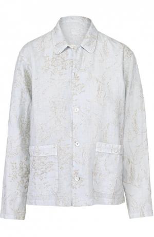 Льняная блуза в пижамном стиле с принтом и накладными карманами 120% Lino. Цвет: светло-голубой