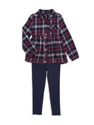 Комплект из двух предметов: рубашка и леггинсы в клетку для маленькой девочки , цвет Red Multi Tommy Hilfiger