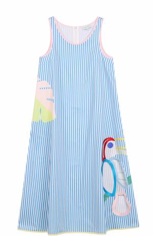 Хлопковое платье свободного кроя в полоску Mira Mikati. Цвет: голубой