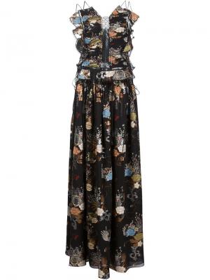 Длинное платье с цветочным принтом Chloé. Цвет: чёрный