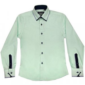 Школьная рубашка , прилегающий силуэт, на пуговицах, манжеты, в полоску, размер 31/128, зеленый Sky Lake. Цвет: голубой
