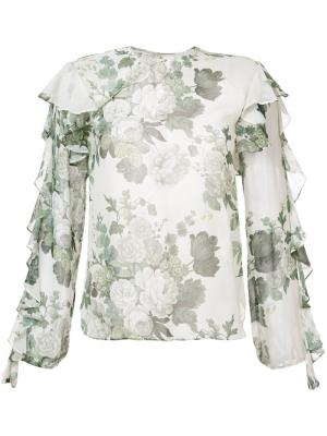 Блузка с оборками и цветочным принтом Robert Rodriguez. Цвет: белый