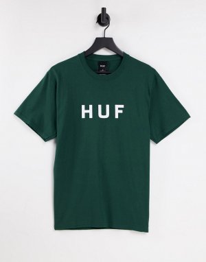 Зеленая футболка с логотипом Essentials OG-Зеленый цвет HUF