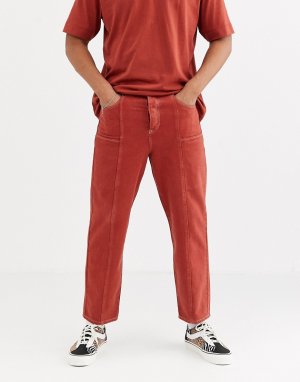 Темно-оранжевые широкие джинсы с контрастными швами -Красный ASOS WHITE