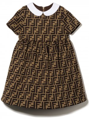 Платье с короткими рукавами и логотипом FF Fendi Kids. Цвет: коричневый