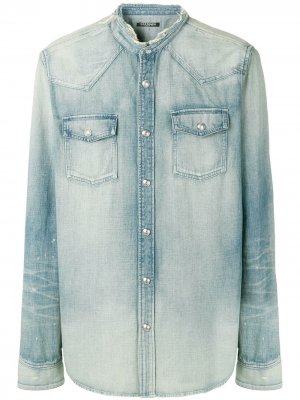 Состаренная джинсовая рубашка Balmain. Цвет: синий