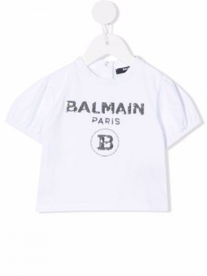 Футболка с логотипом Balmain Kids. Цвет: белый