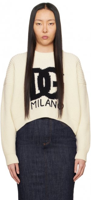 Бело-белый свитер с круглым вырезом Dolce&Gabbana