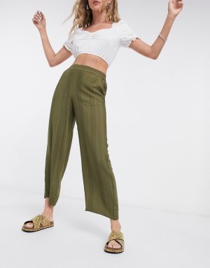 Широкие укороченные брюки цвета хаки -Зеленый Vila