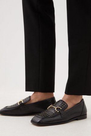 Кожаные лоферы с квадратным носком и шипами , черный Karen Millen