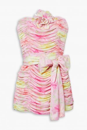 Платье мини Nerra из эластичного джерси со сборками и цветочным принтом Loveshackfancy, розовый LoveShackFancy