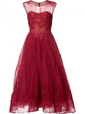 Расклешенное платье с прозрачным топом Marchesa Notte. Цвет: красный