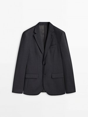 Серый костюмный пиджак из шерсти бистрейч , Massimo Dutti