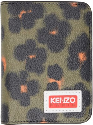 Кошелек цвета хаки Paris Hana с леопардовым принтом Kenzo