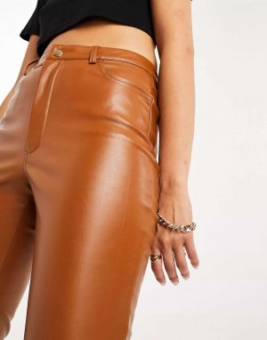 Светло-коричневые брюки из искусственной кожи Bardot. Цвет: коричневый