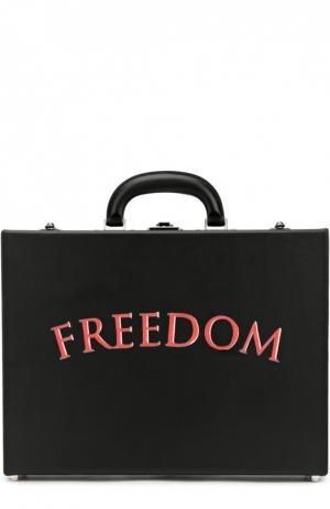 Кожаный портфель с надписью Freedom Bertoni. Цвет: черный