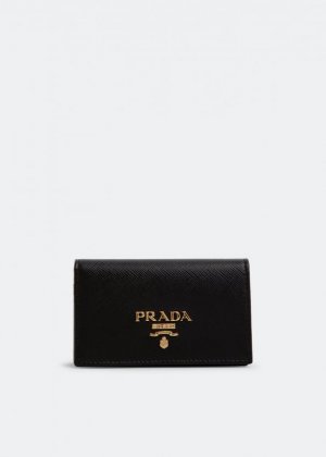 Картхолдер PRADA Leather card holder, черный