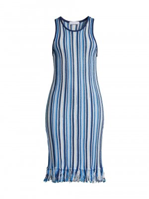 Вязаное крючком миди-платье в полоску без рукавов , синий White + Warren