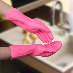 Перчатки хозяйственные резиновые доляна, с подкладом, размер l, 90 гр, цвет розовый Доляна