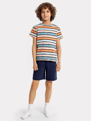 Комплект для мальчиков (футболка в цветную полоску, синие шорты) Mark Formelle. Цвет: цветная полоска +синий
