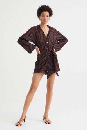Короткое платье-рубашка , коричневый/узор H&M