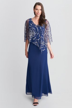 Синее шифоновое платье Sephora с асимметричной накидкой , синий Gina Bacconi