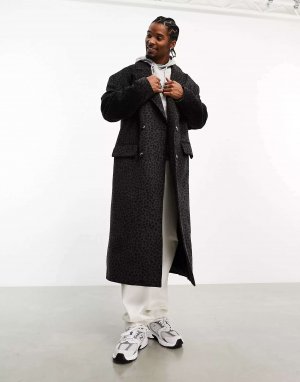 Серое шерстяное пальто оверсайз с леопардовым принтом Asos. Цвет: серый