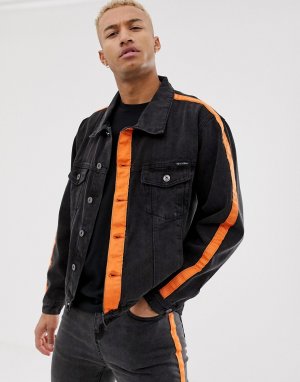 Черная джинсовая куртка с оранжевыми полосками -Черный Liquor N Poker