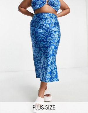 Синяя юбка-комбинация из атласа с гавайским принтом COLLUSION Plus