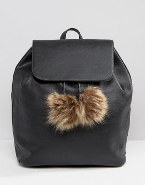 Рюкзак с помпонами из искусственного меха Simple Glamorous. Цвет: черный