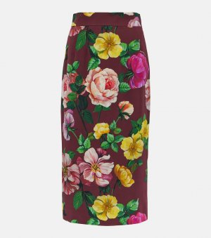 Юбка миди из шармеза с цветочным принтом , коричневый Dolce&Gabbana