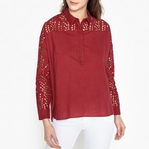 Рубашка однотонная с английской вышивкой FABILA BERENICE. Цвет: бордовый