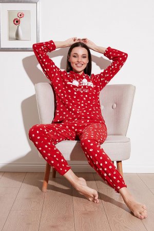 Флисовый пижамный комплект стандартного кроя с рисунком и капюшоном 6571001 Lela, красный LELA