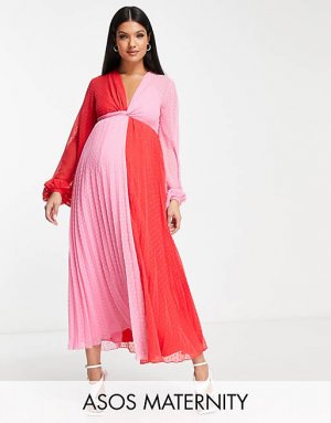 Платье миди со складками в красно-розовом цвете DESIGN Maternity Asos