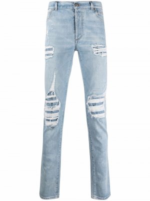 Прямые джинсы с эффектом потертости Balmain. Цвет: синий