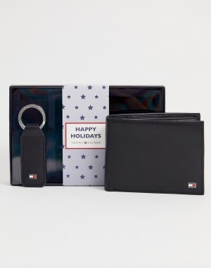 Подарочный набор с черным кожаным бумажником и брелоком для ключей eton-Черный Tommy Hilfiger