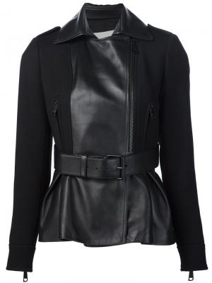 Кожаная куртка с поясом Carolina Herrera. Цвет: чёрный