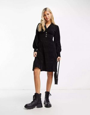 Черное мини-платье с длинными рукавами Urban Revivo