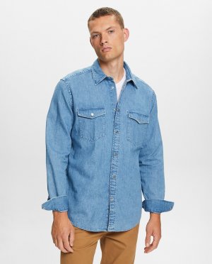 Мужская базовая джинсовая рубашка из хлопка , светло-синий Esprit