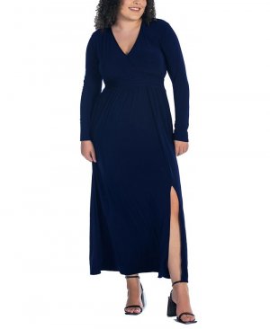 Платье макси с V-образным вырезом и длинными рукавами больших размеров 24seven Comfort Apparel, синий Apparel
