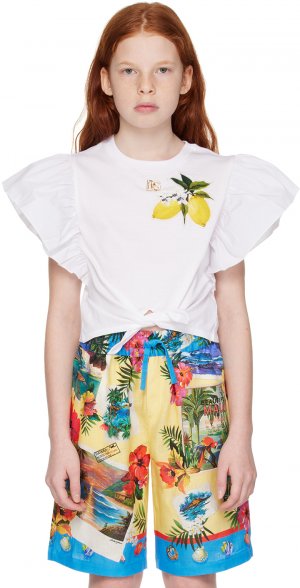 Детская белая футболка с рюшами Dolce&Gabbana