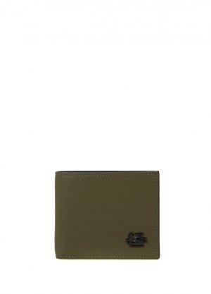 Мужской кожаный кошелек цвета хаки с логотипом Etro
