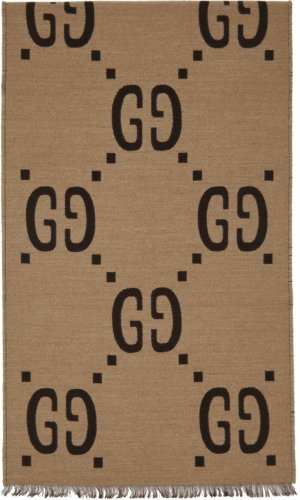 Бежево-коричневый шерстяной шарф с узором GG Gucci