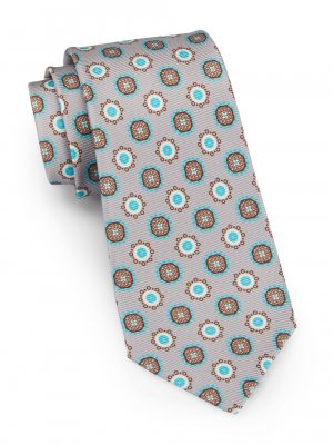 Шелковый галстук с геометрическим рисунком и цветочным принтом , серый Kiton