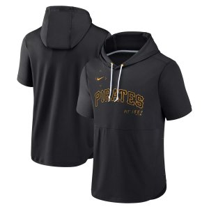 Мужской черный пуловер с капюшоном Pittsburgh Pirates Springer Team короткими рукавами Nike
