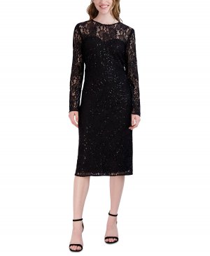 Женское кружевное платье-футляр с пайетками , черный Donna Ricco