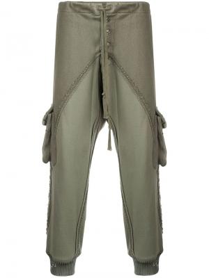 Спортивные брюки с необработанными швами Greg Lauren. Цвет: зелёный