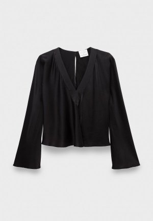 Блуза Forte stretch silk satin v neck shirt nero. Цвет: черный